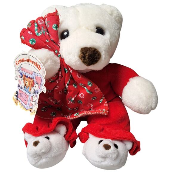 COMMONWEALTH CHRISTMAS GIRL POLAR BEAR PLUSH 12" STUFFED ANIMAL LOVEY SLIPPERS - Picture 8 of 8